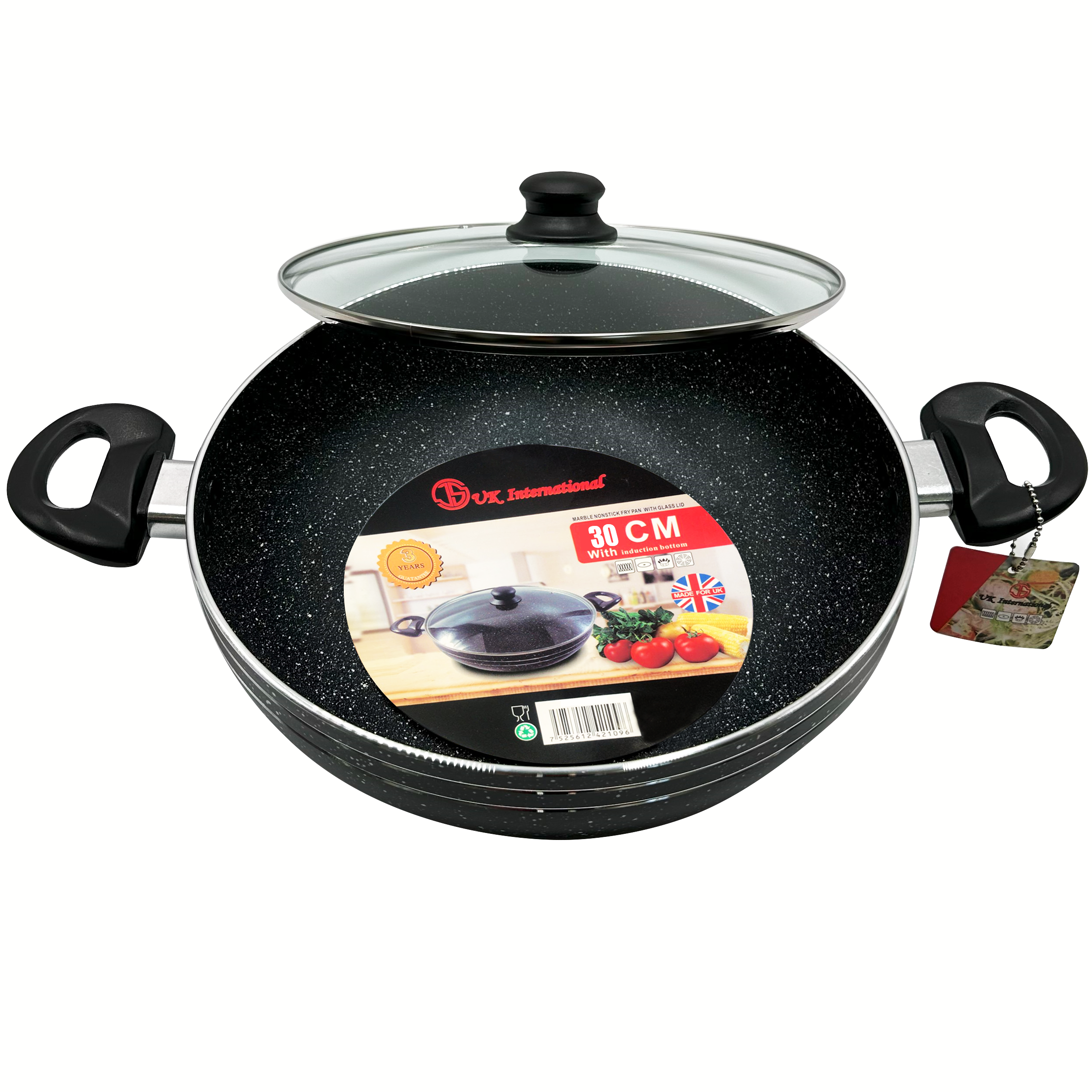 JS Induction Base Two Handle Wok/Kadai With Glass Lid - 30cm