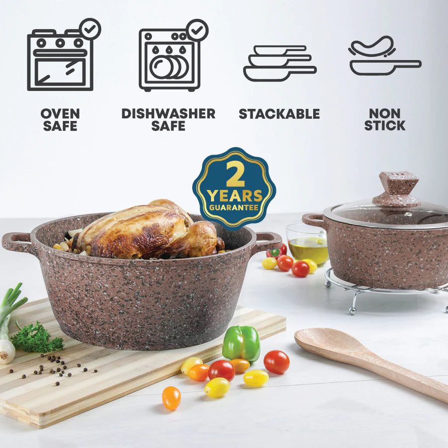 Granite Stockpots With Induction - NESSA GRANUM - Brown - 5 Pcs Set