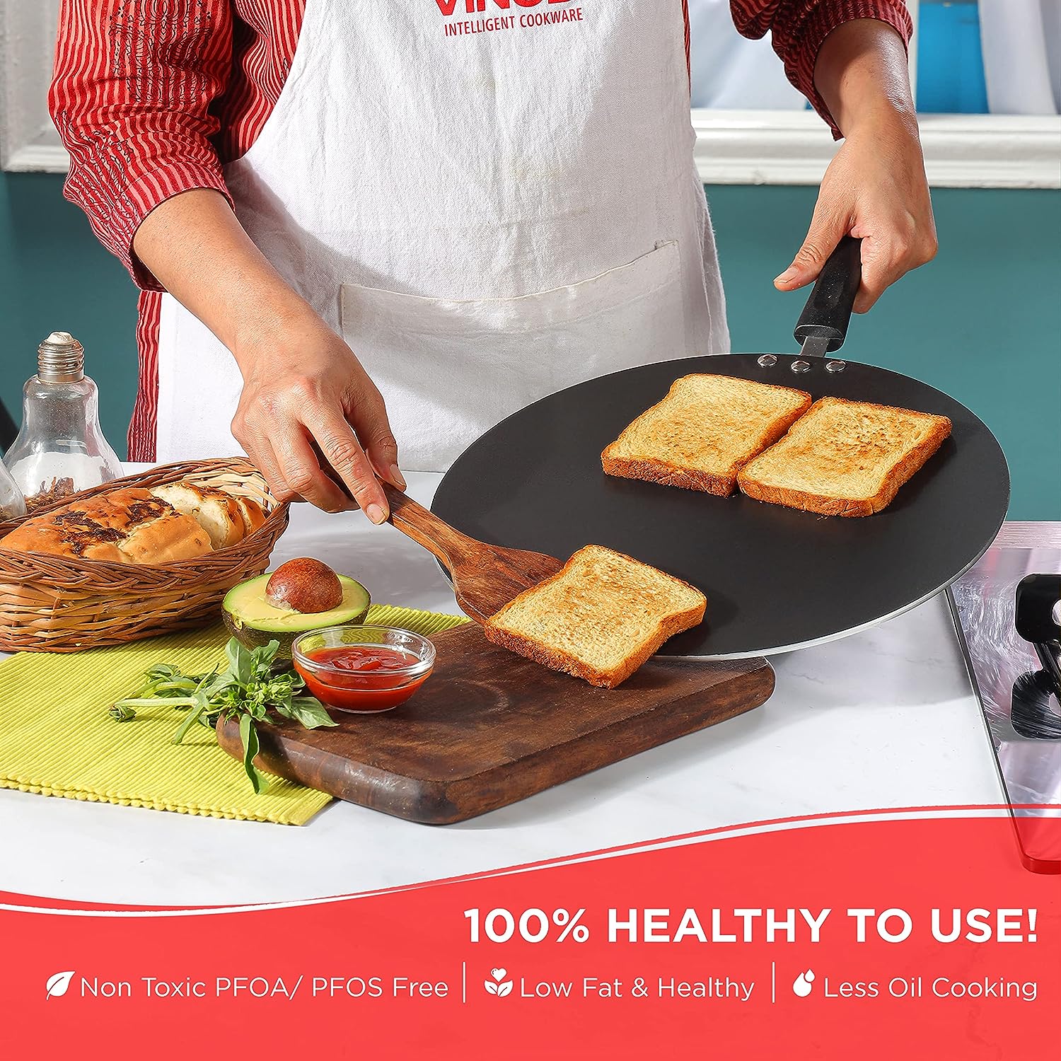 Vinod Nonstick Flat Multi Tawa 30cm, 12-Inch, Non-Stick, Black