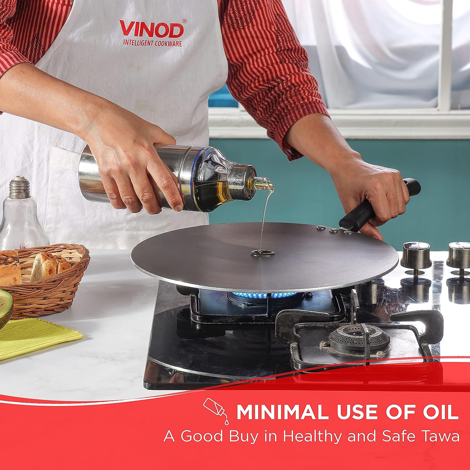 Vinod Nonstick Flat Multi Tawa 30cm, 12-Inch, Non-Stick, Black