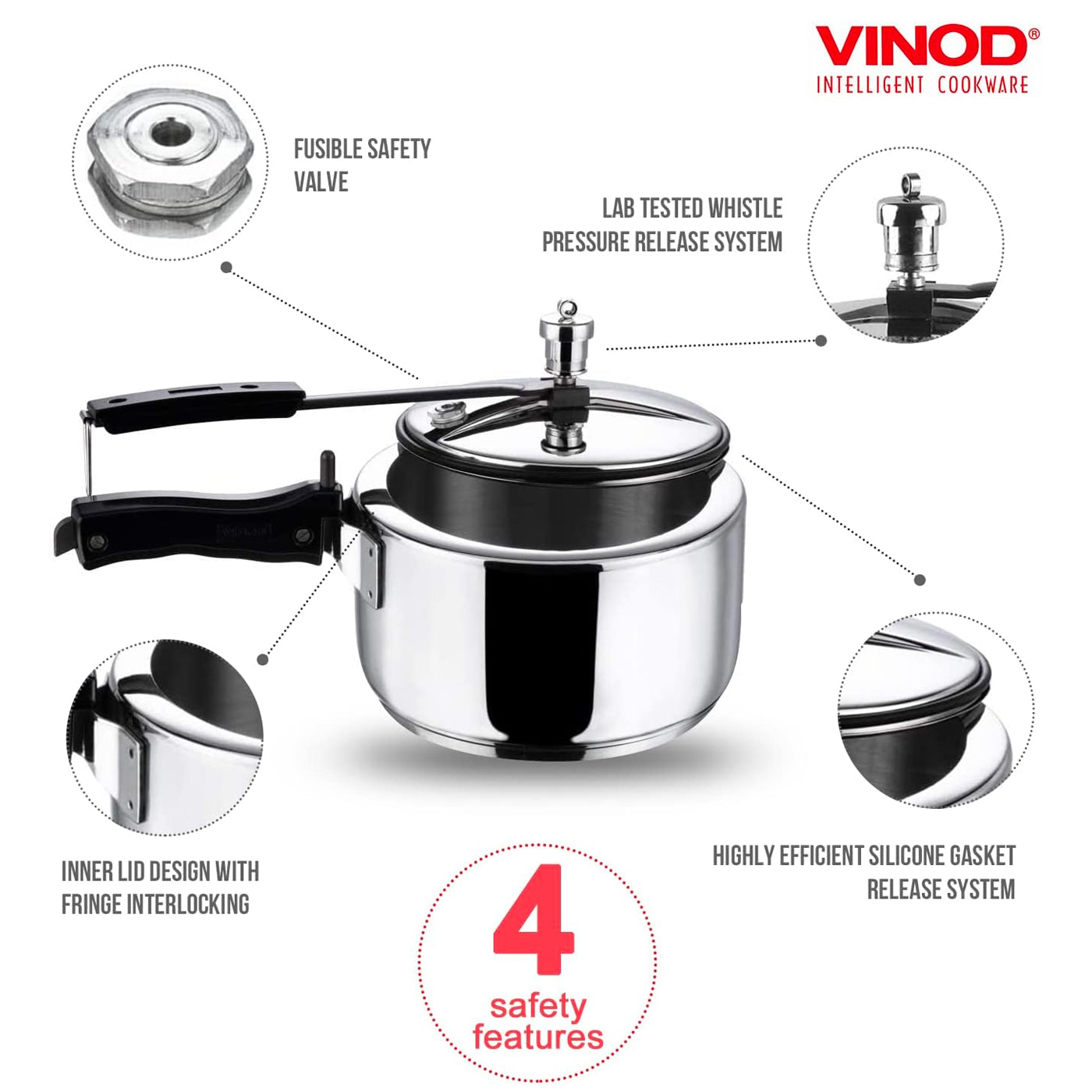 Vinod Pressure Cooker Stainless Steel- Induction - 3 Litre