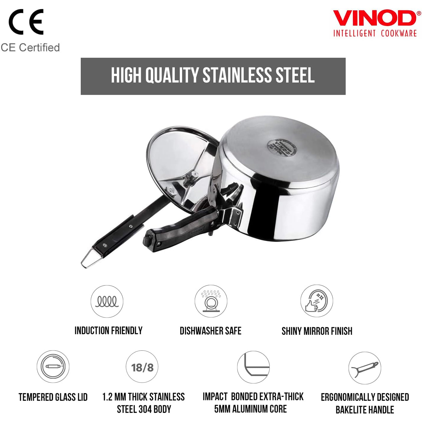 Vinod Pressure Cooker Stainless Steel- Induction - 3 Litre