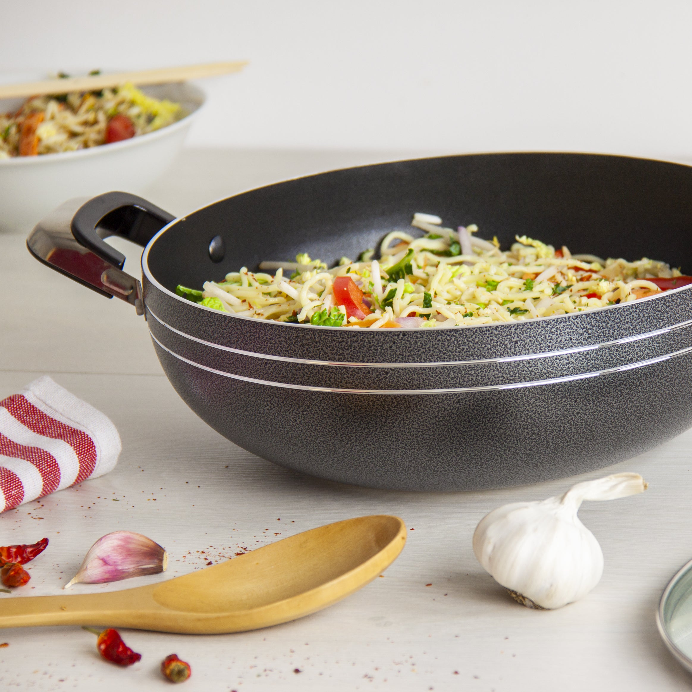 Two handle Wok / Kadai - UNA - Black - 24cm