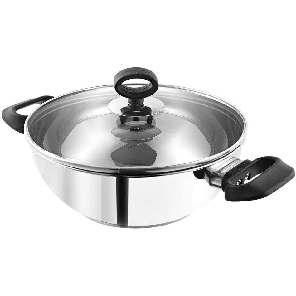 Stainless Steel Wok / Kadai With Glass Lid - Induction Base - DELUXE - 18 cm / 1.2 L