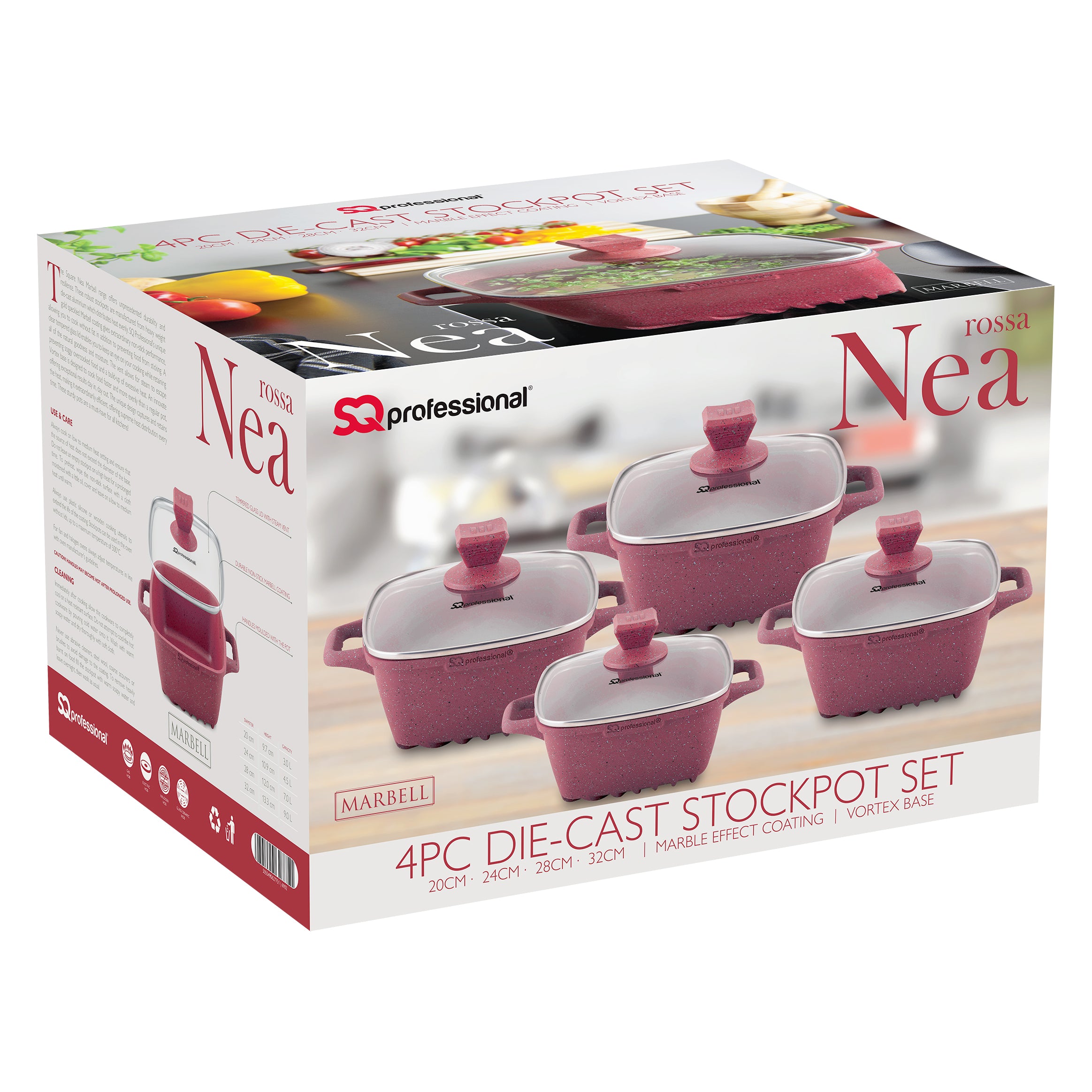 Marble Stockpots - NEA MARBELL - Red - Square - 4 Pcs Set