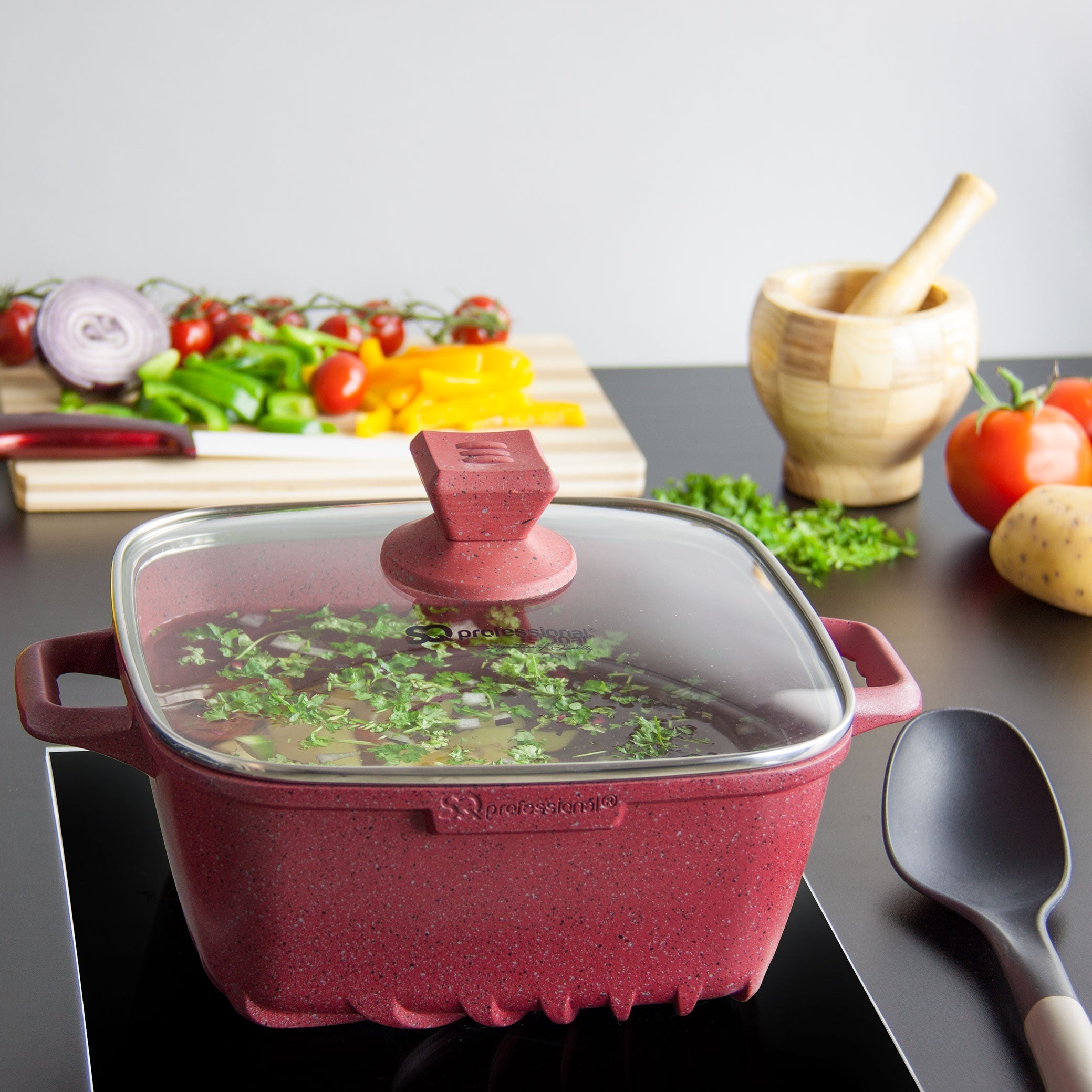 Marble Stockpot - NEA MARBELL - Red - Square - 32cm