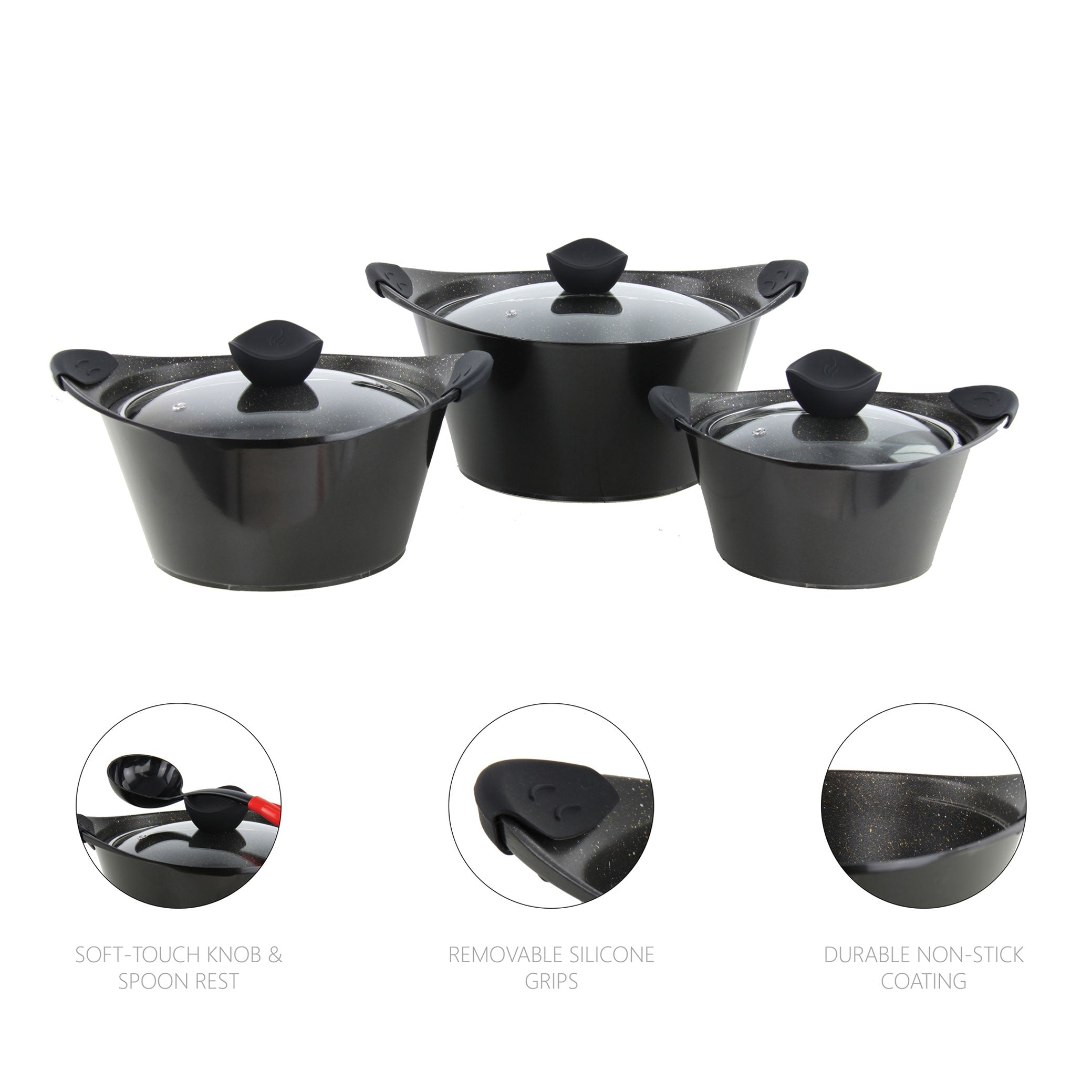 Marble Stockpot With Induction - CAIA - Black - 28 cm