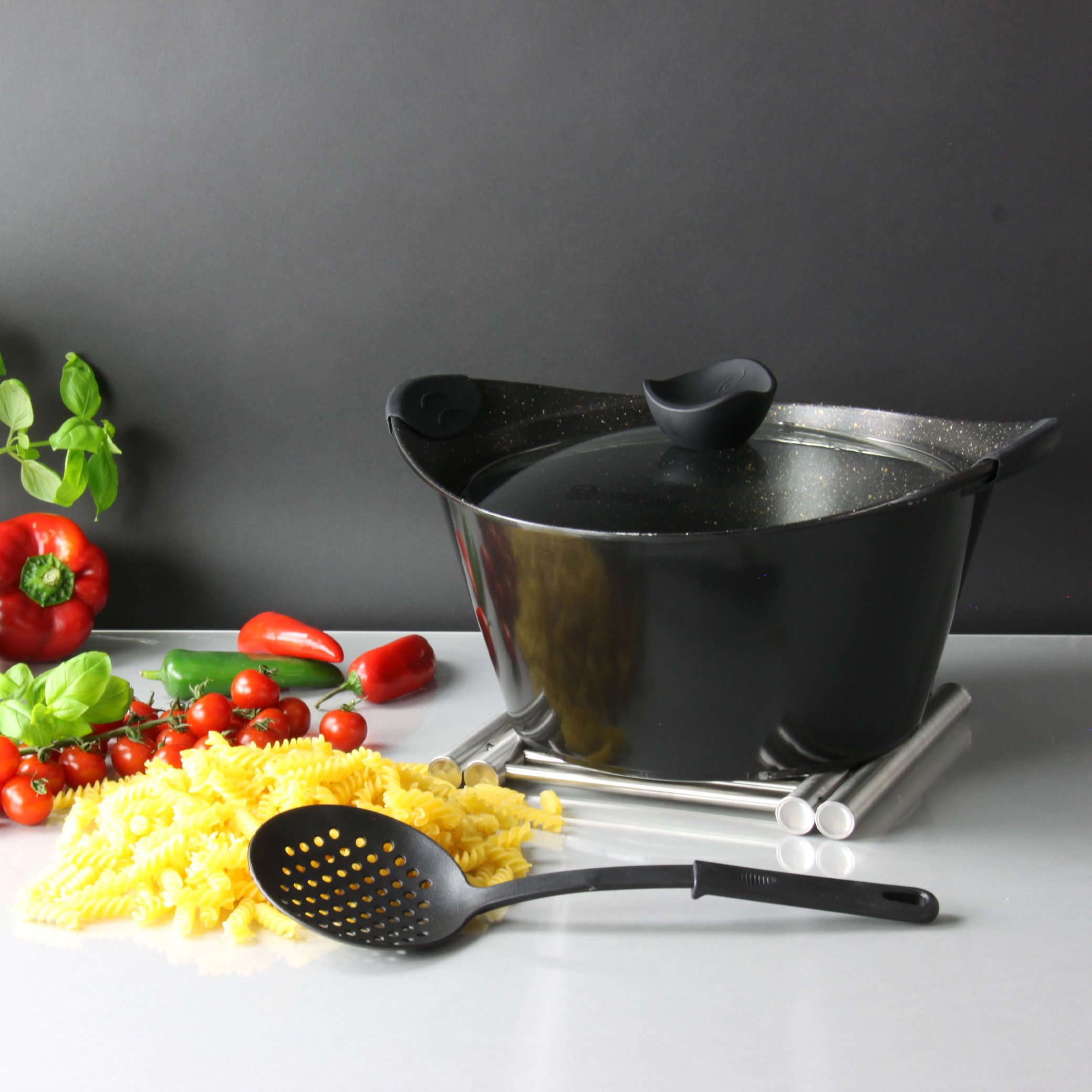 Marble Stockpot With Induction - CAIA - Black - 20 cm