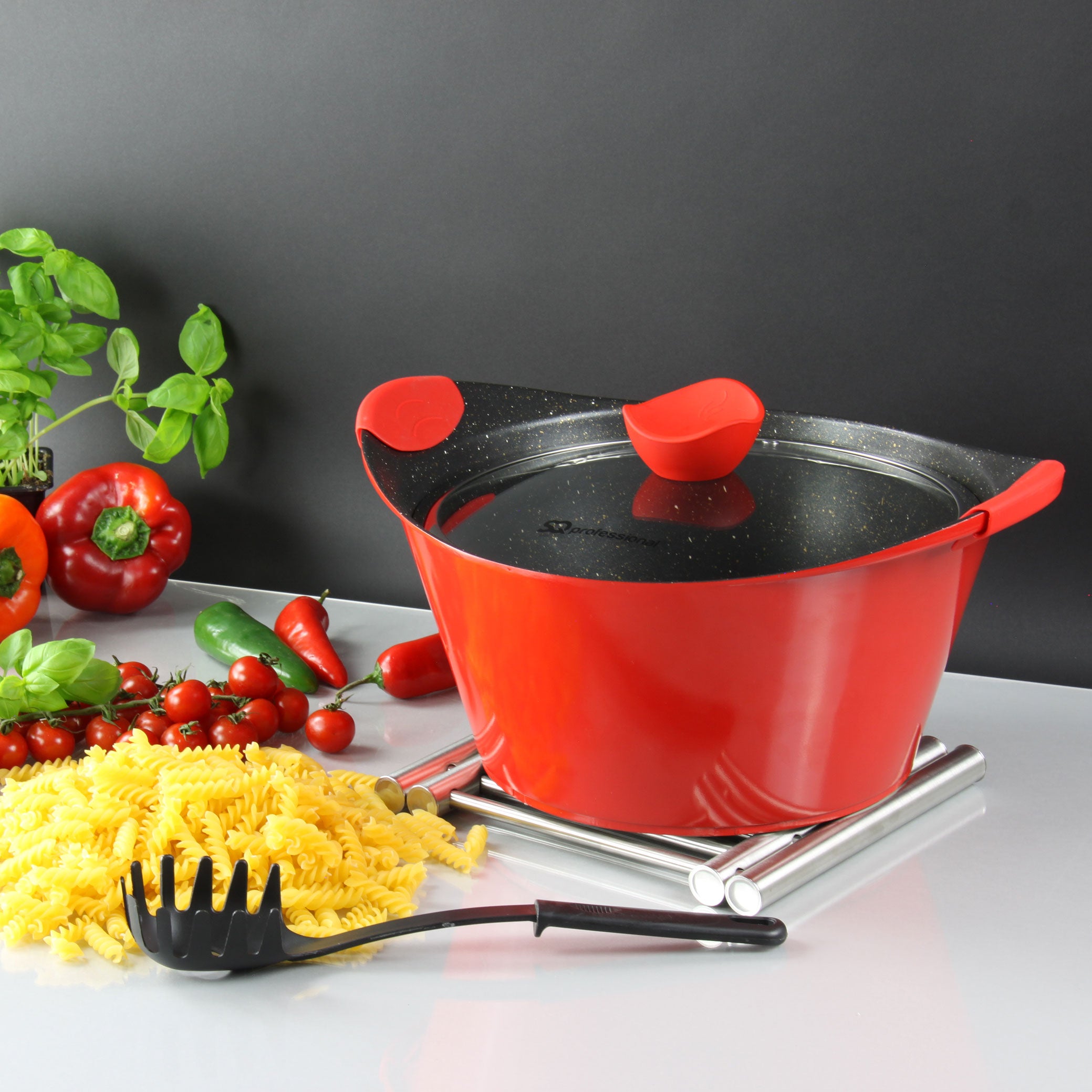 Marble Stockpots With Induction - CAIA - Red - 3 Pcs Set